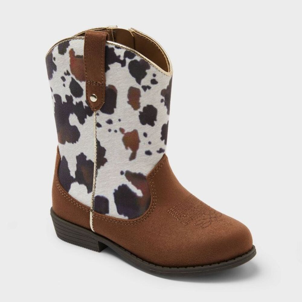 Toddler Girls' Branson Cow Print Cowboy Boots - Cat & Jack Brown 7T